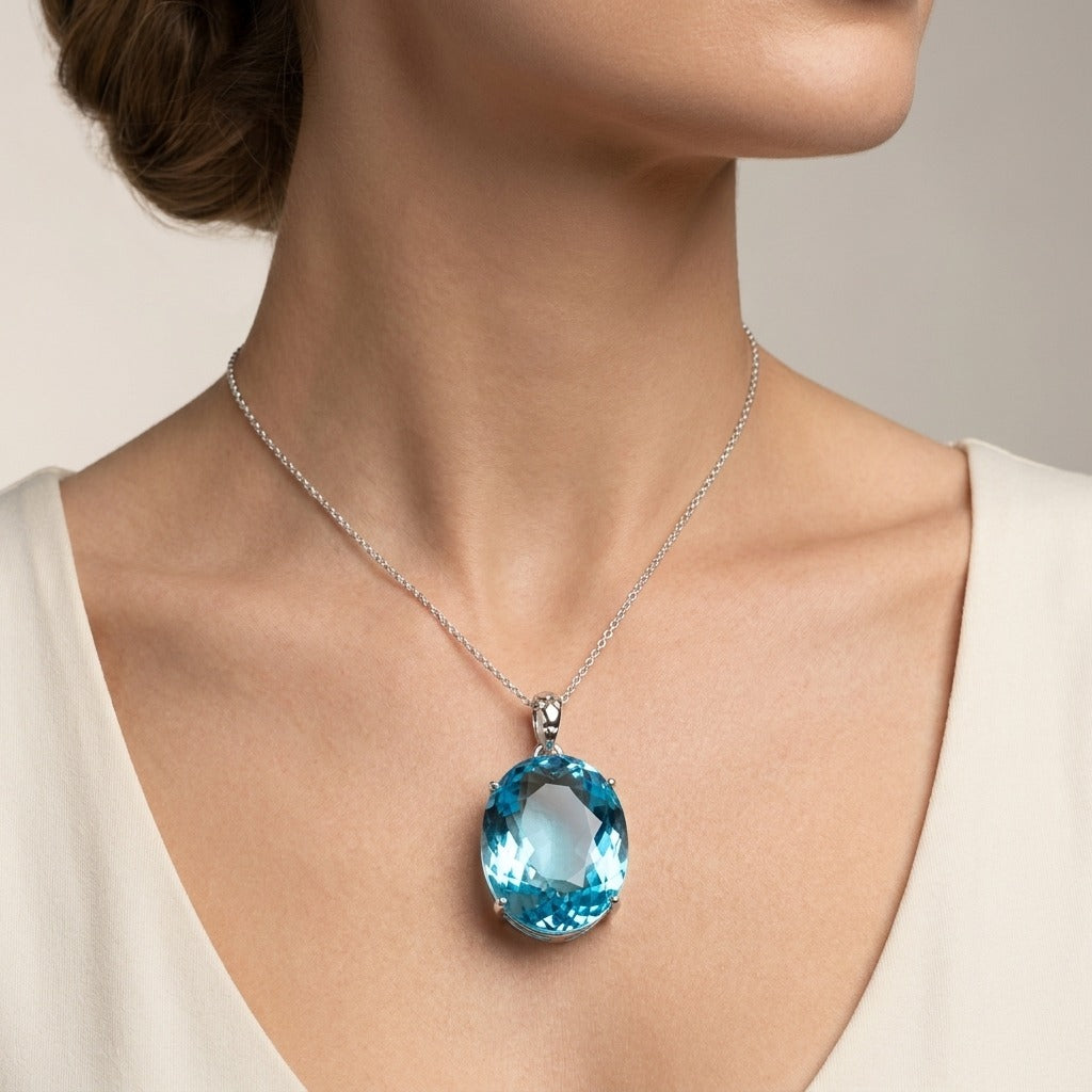 GEMHUB model-wearing (AI) Blue Topaz Oval 135 Ct