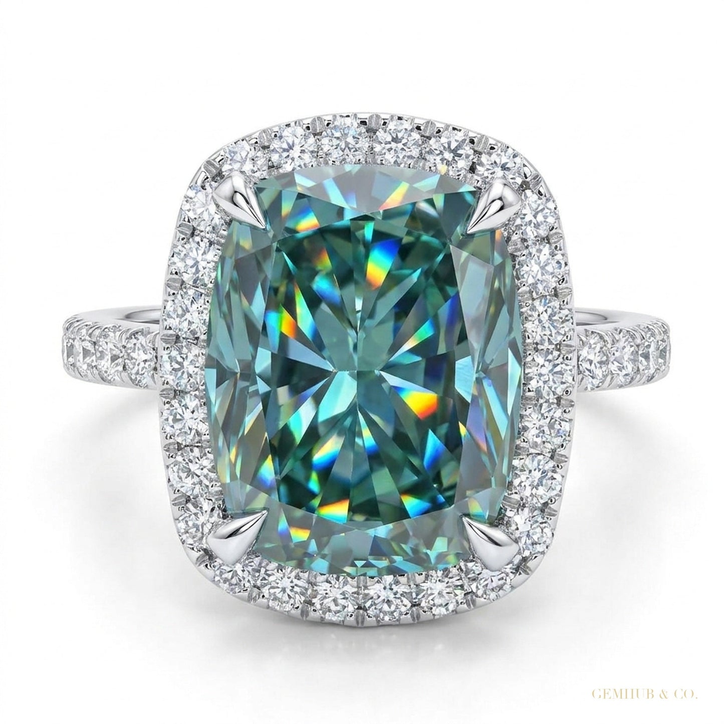 10.10 ct DEW Cushion Cut Blue Moissanite Solitaire Ring Wedding Gift 18K Gold Plated Ve 18K Gold Plated – white background main image