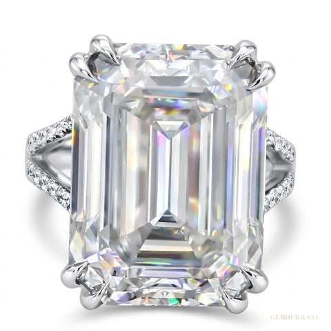 10 ct DEW Emerald Cut Off White Moissanite Ring Wedding Gift for Women 18K Gold Plated 18K Gold Plated – white background main image