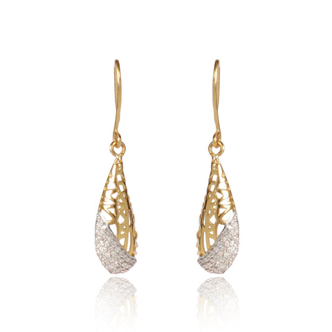 Natural Diamond Earrings 0.61 Ct. Certified in 18K Yellow Gold Dangle Drop