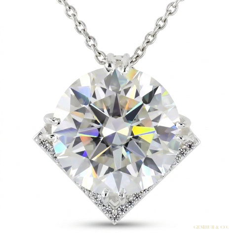 11.00 ct DEW White Moissanite Solitaire Pendant in Gold Vermeil Certified Gift – white background main image
