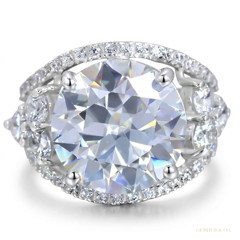 12.00 ct DEW Statement Moissanite Ring Anniversary Gift Elegant for Women 18K Gold Plat 18K Gold Plated – white background main image