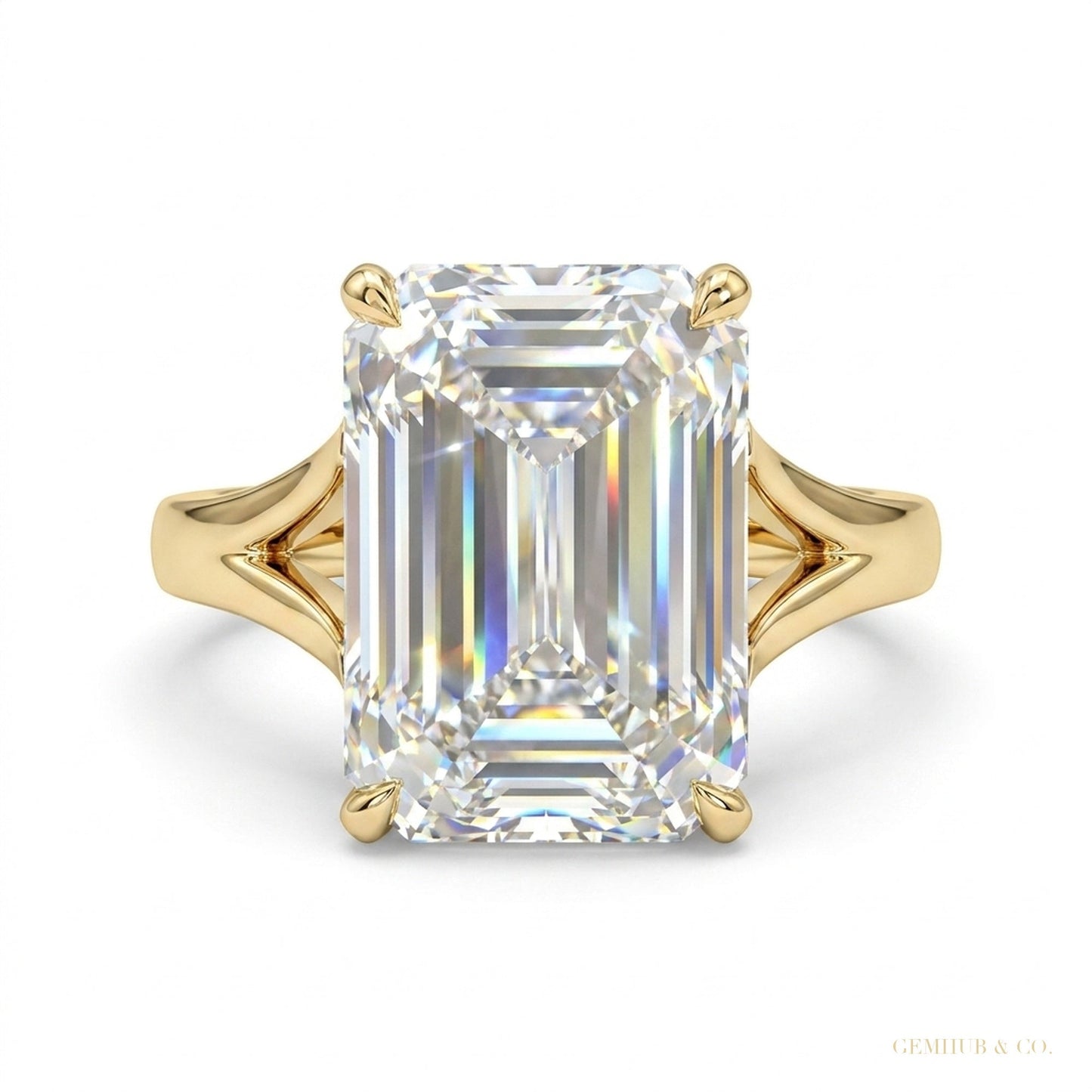 12.30 ct DEW Emerald Off White Moissanite Ring in – July Wedding Gift 18K Gold Plated V 18K Gold Plated – white background main image