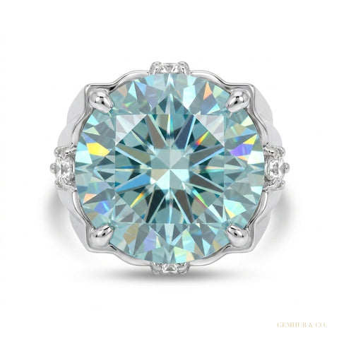 15.40 ct DEW Round Blue Moissanite Ring Festival Gift for Wife or Mom 18K Gold Plated V 18K Gold Plated – white background main image