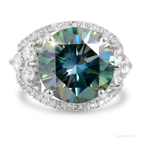 16.10 ct DEW Blue Moissanite Solitaire Ring Elegant Festival Gift for Her 18K Gold Plat 18K Gold Plated – white background main image