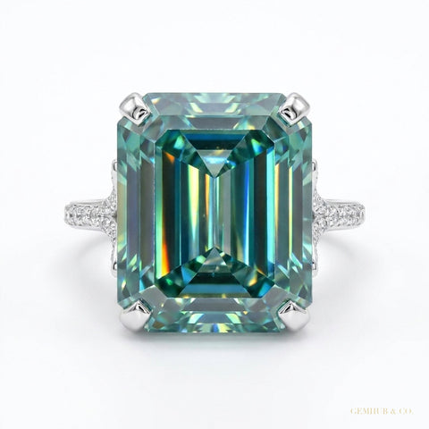 16.40 ct DEW Blue Moissanite Solitaire Ring in Certified Big Statement 18K Gold Plated 18K Gold Plated – white background main image