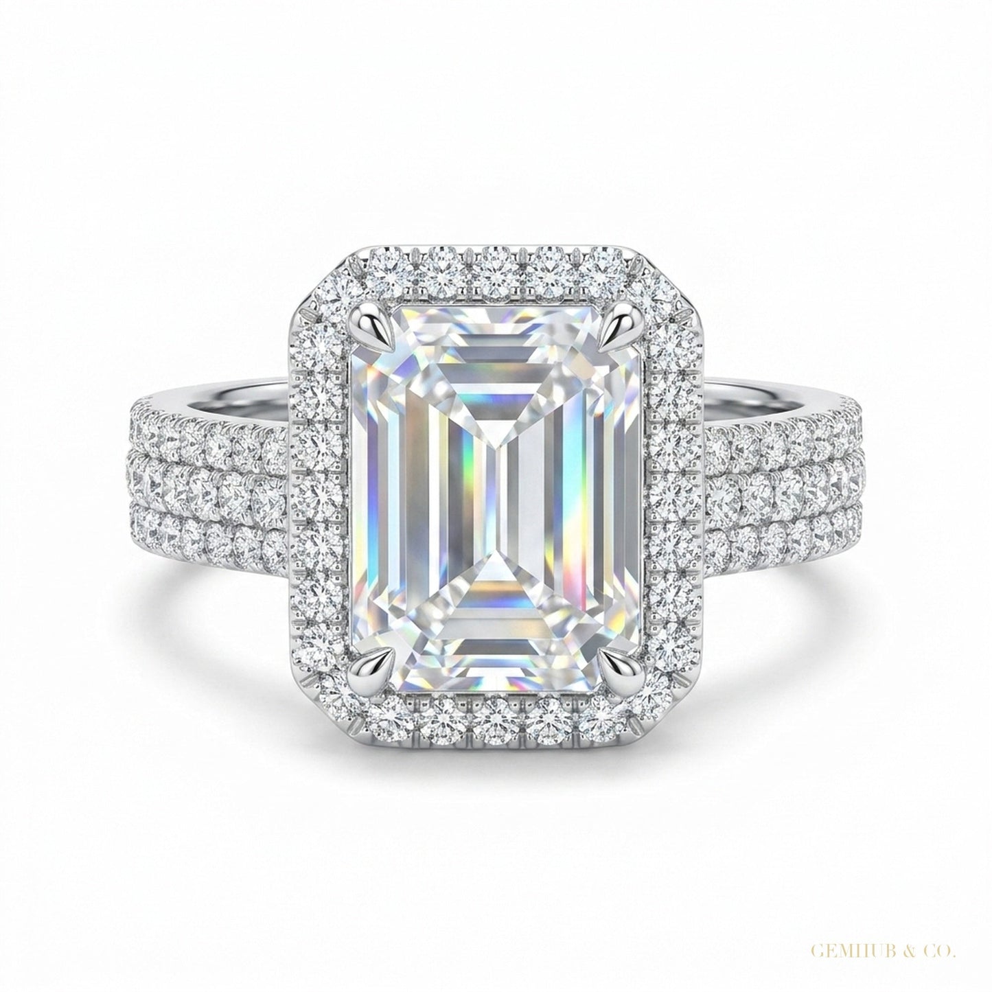 16.90 ct DEW Emerald Cut Moissanite Solitaire Ring Anniversary Gift Her 18K Gold Plated – white background main image
