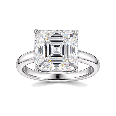 16.1 ct DEW White Moissanite Radiant Solitaire Ring - 18K Gold Vermeil on 925 Sterling Silver