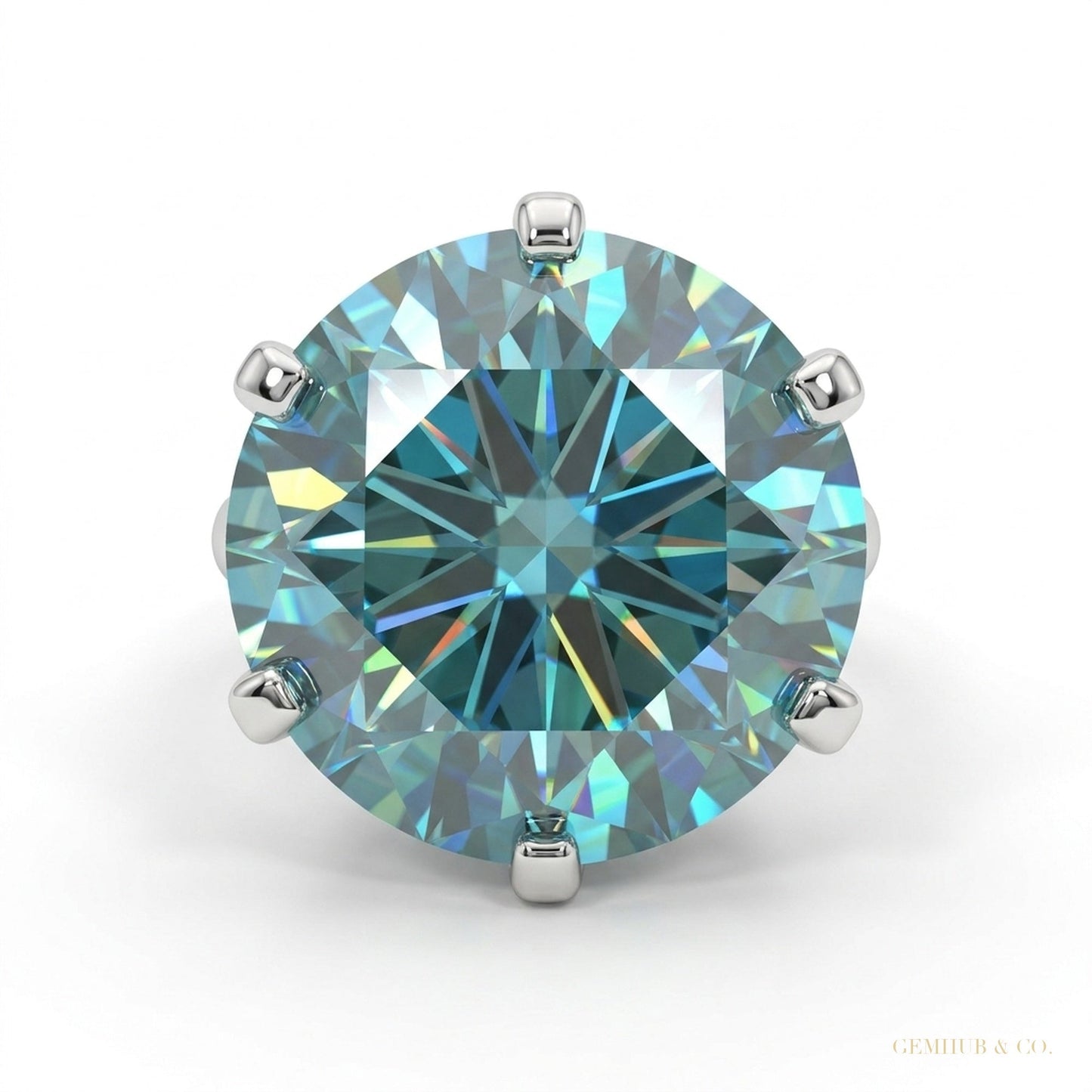 17.20 ct DEW Blue Treated Moissanite Solitaire Ring Gift for Anniversary 18K Gold Plate 18K Gold Plated – white background main image