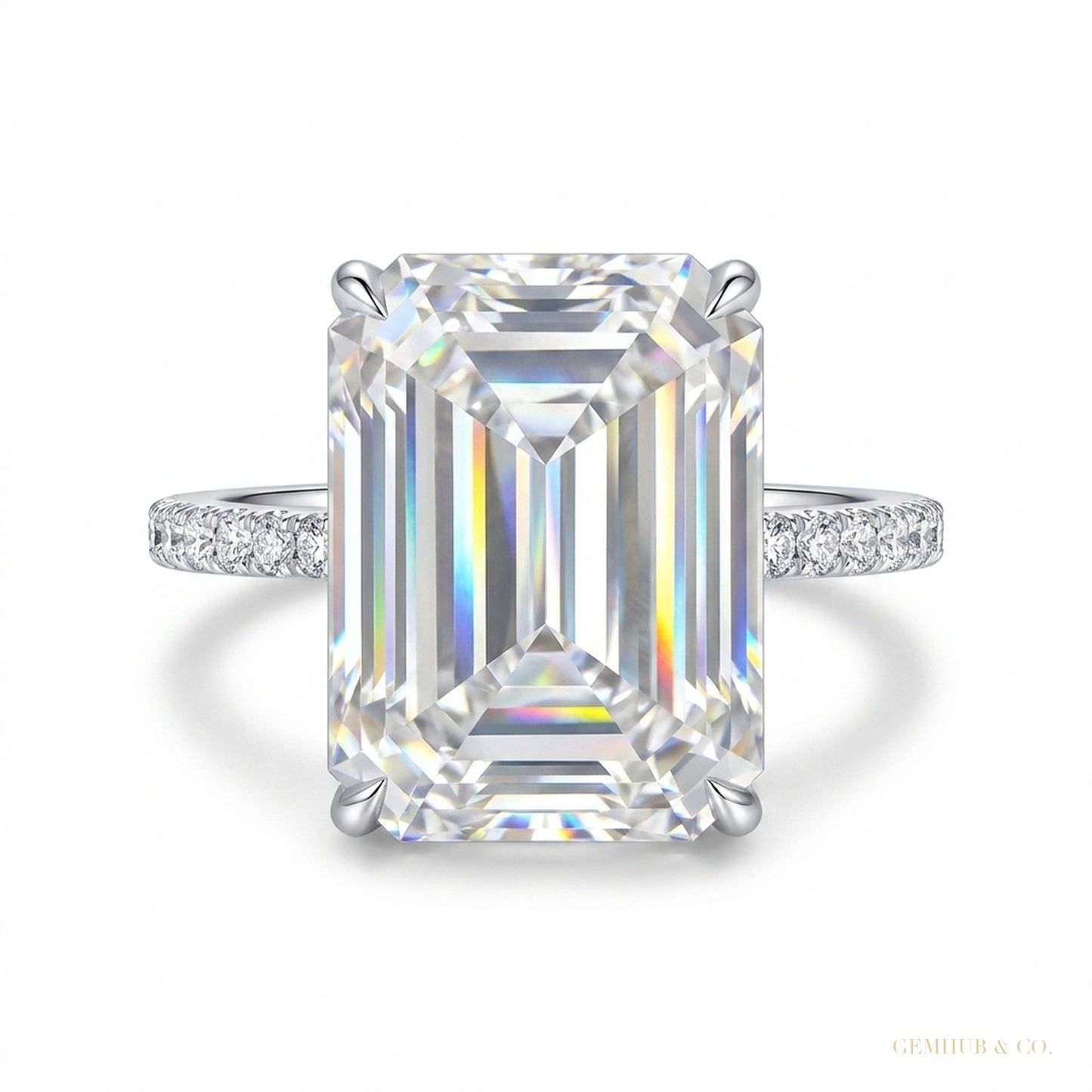 18.65 ct DEW Emerald Cut Certified White Moissanite Ring For Mother's Day 18K Gold Plat 18K Gold Plated – white background main image