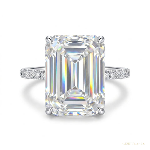 18.65 ct DEW Emerald Cut Certified White Moissanite Ring For Mother's Day 18K Gold Plat 18K Gold Plated – white background main image