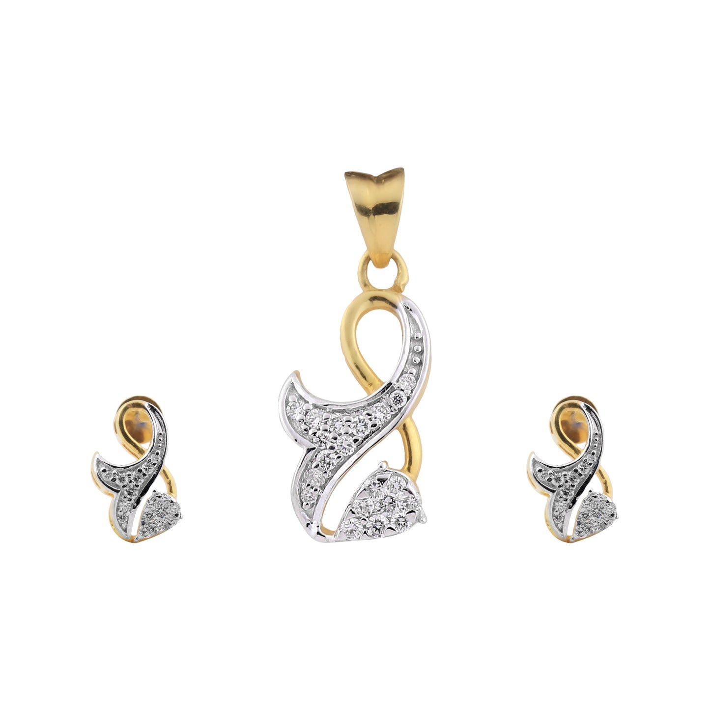 Curvy Leaf Design Diamond Pendant Set