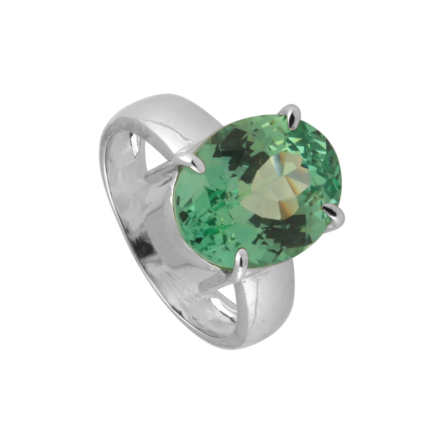 Certified 5-6 Ct. Natural Oval Cut Green Amethyst Ring in 925 Sterling Silver
