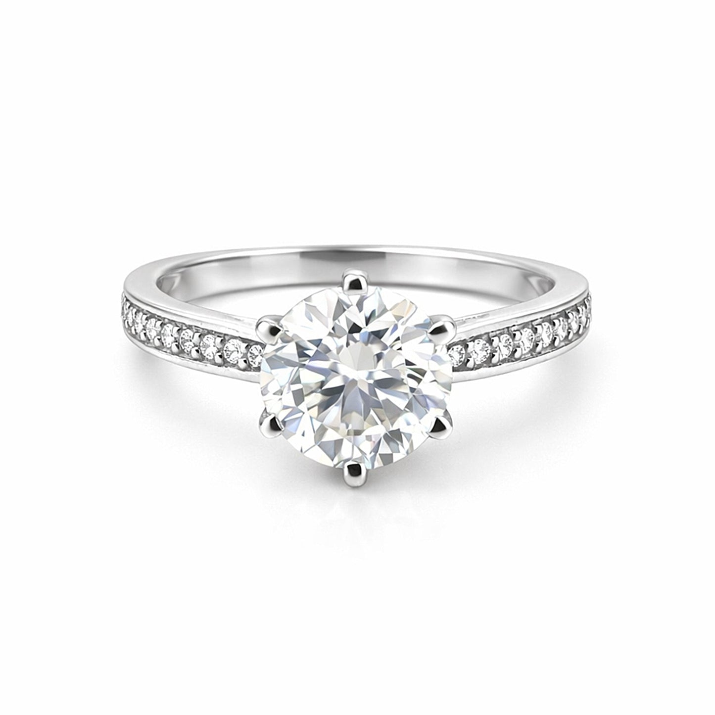 3.20 ct DEW Certified Round Cut White Moissanite Solitaire Ring 18K Gold Plated