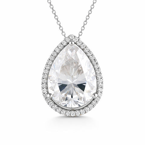 25.50 ct DEW Certified White Moissanite Pendant in 925 Silver – Anniversary Gift