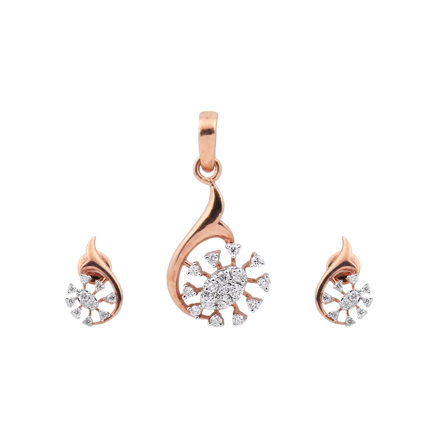 Leafdrop Bloom Rose Gold Diamond Pendant Set