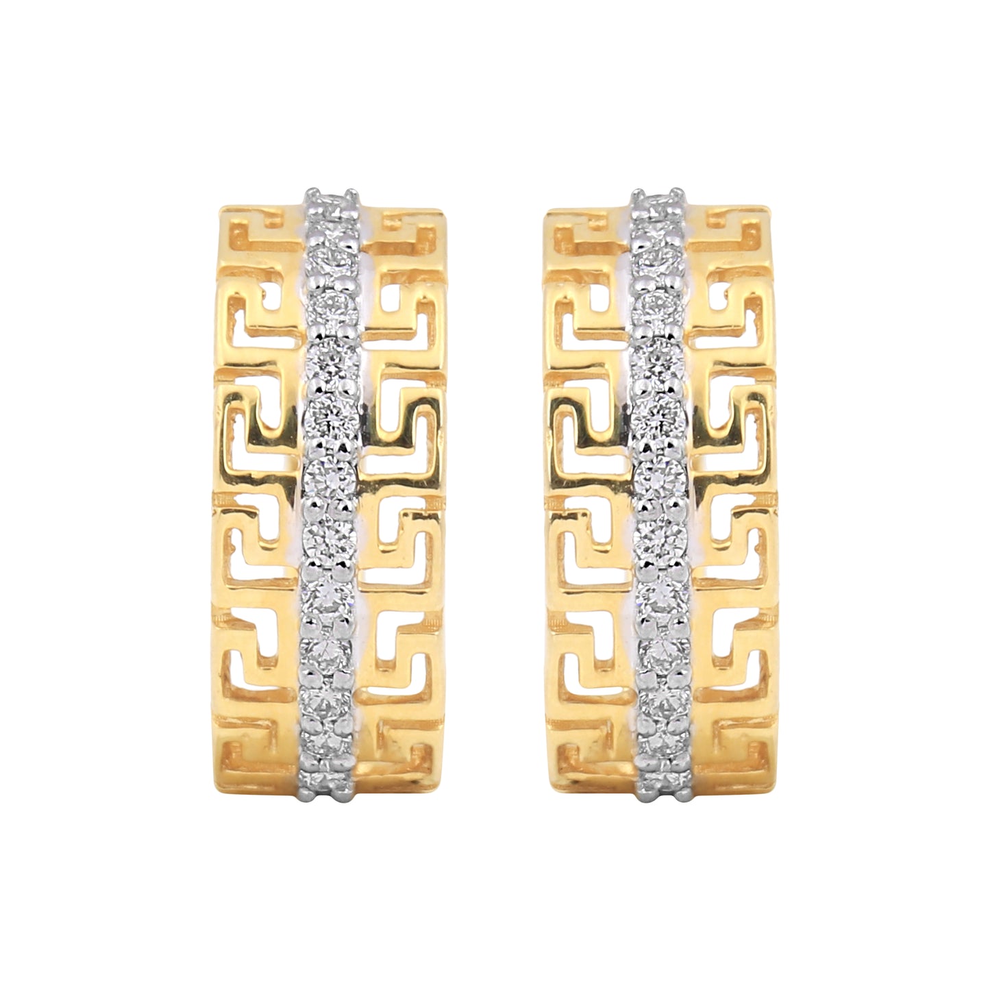 Gold Cubic Zirconia Greek Key Hoop Earrings