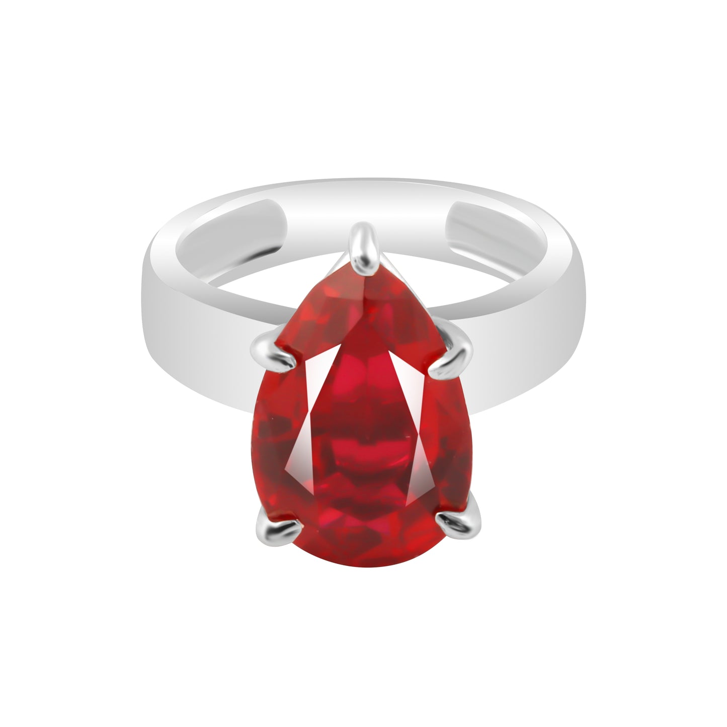 Certified Natural 5 Ct. Pear Cut Red Ruby Ring in 925 Sterling Silver