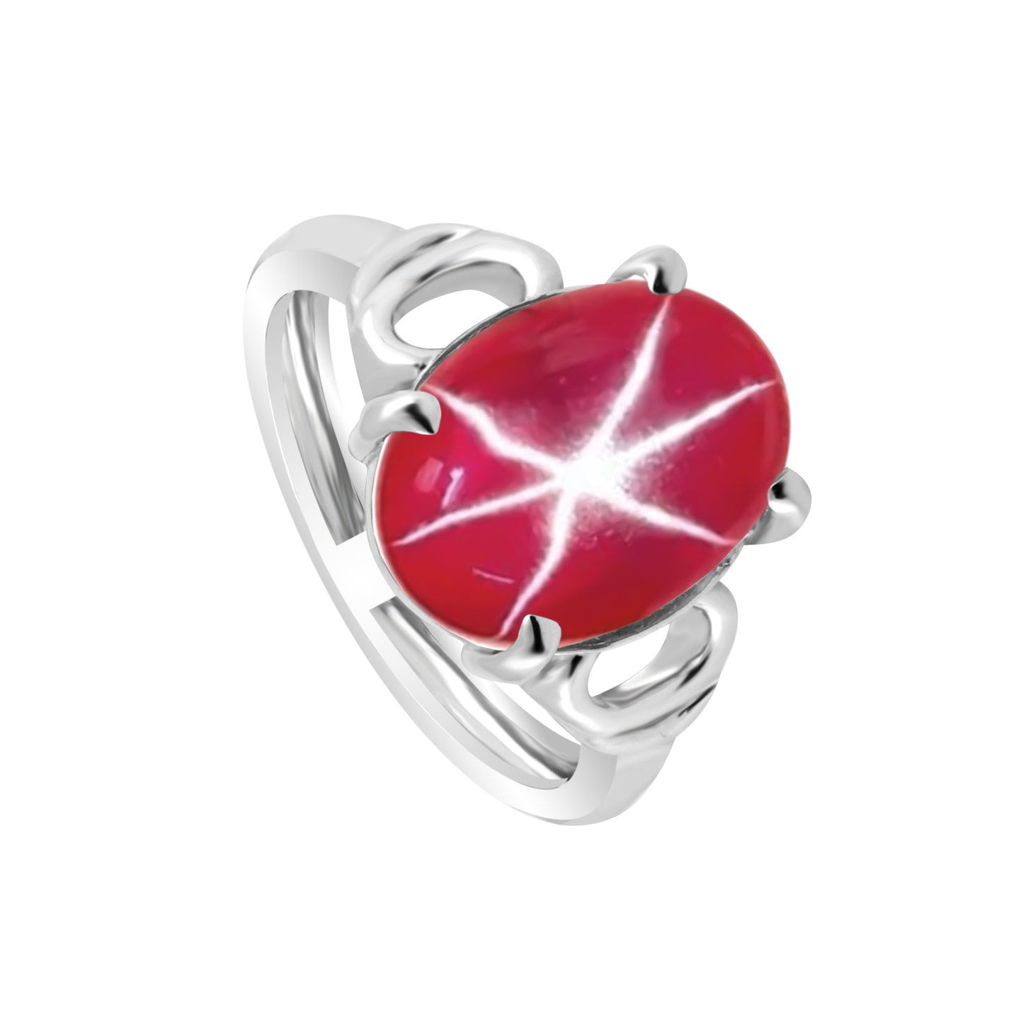Certified 6 Ct. Natural Oval Shape 6 Rays Red Star Ruby Ring in 925 Sterling Silver