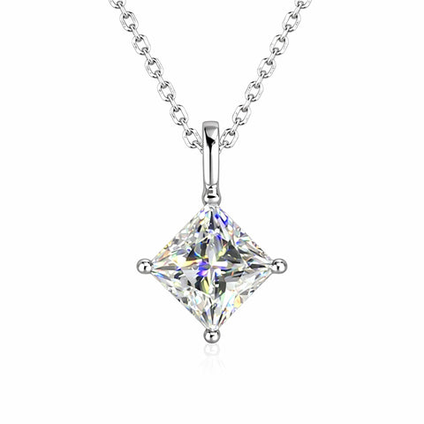 3.50 ct DEW Princess Cut White Moissanite Pendant in 18K Gold Plated Vermeil – Birthday Gift