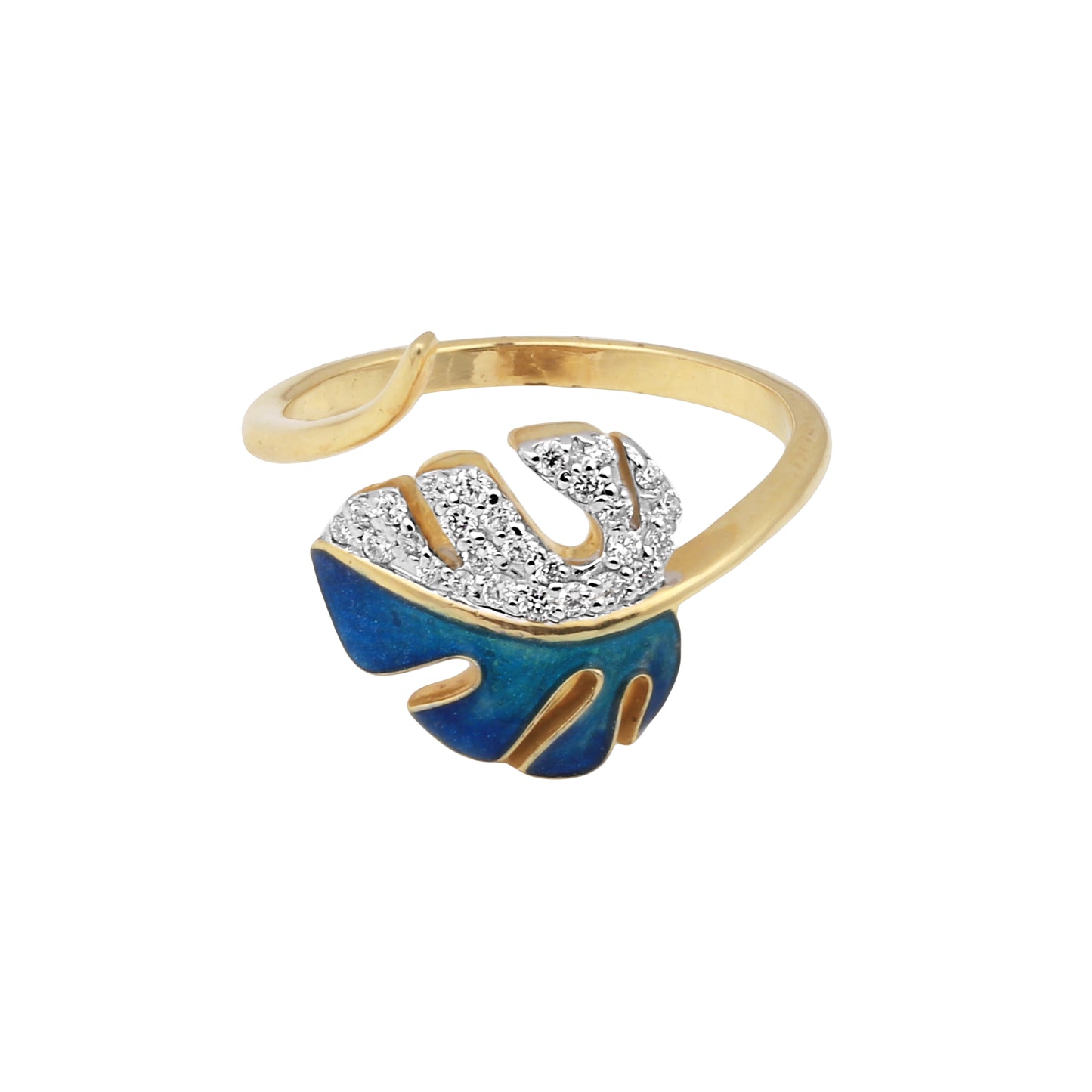 Enamel and Diamond Leaf Ring