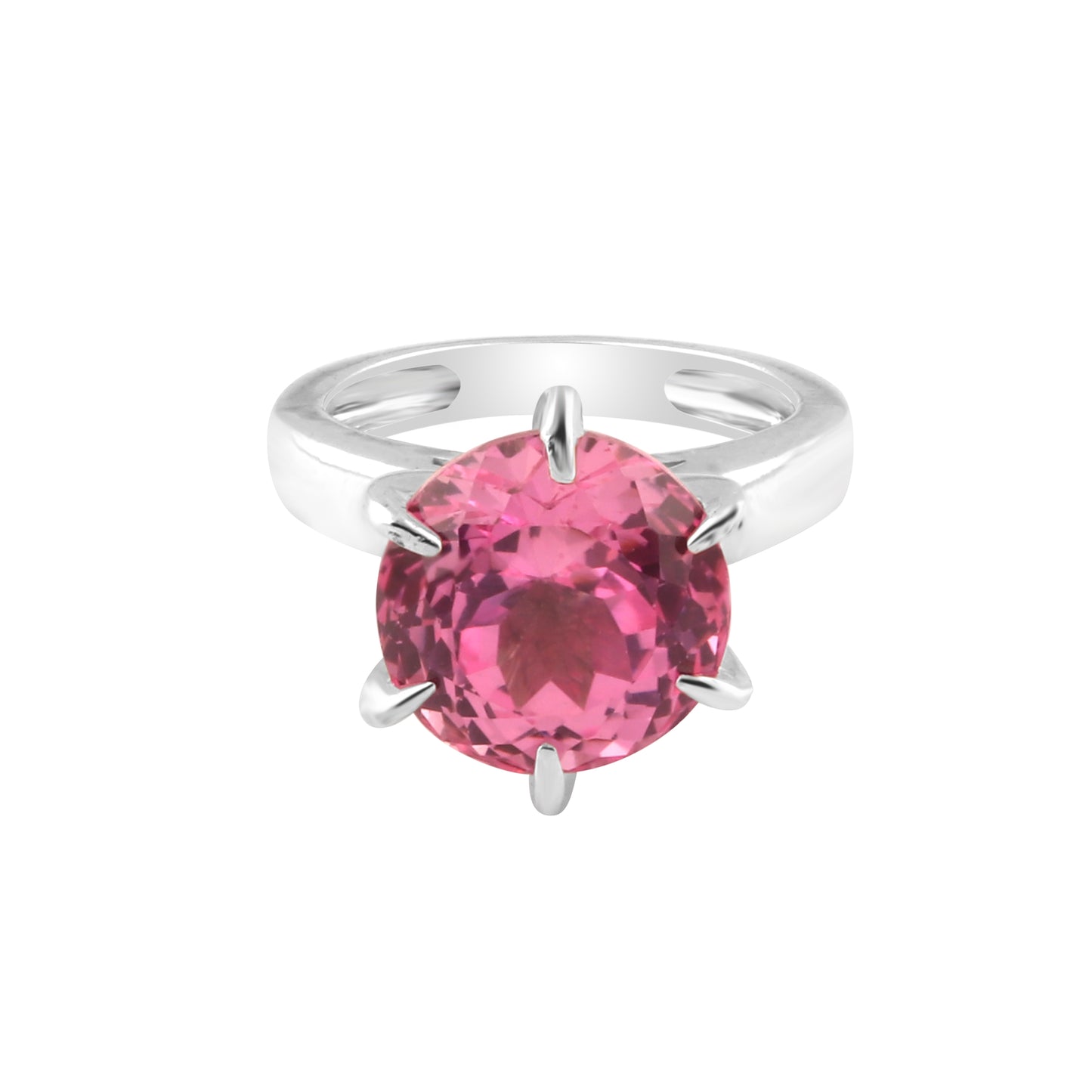 7 Ct. Certified Natural Round Cut Pink Tourmaline 925 Sterling Silver Ring