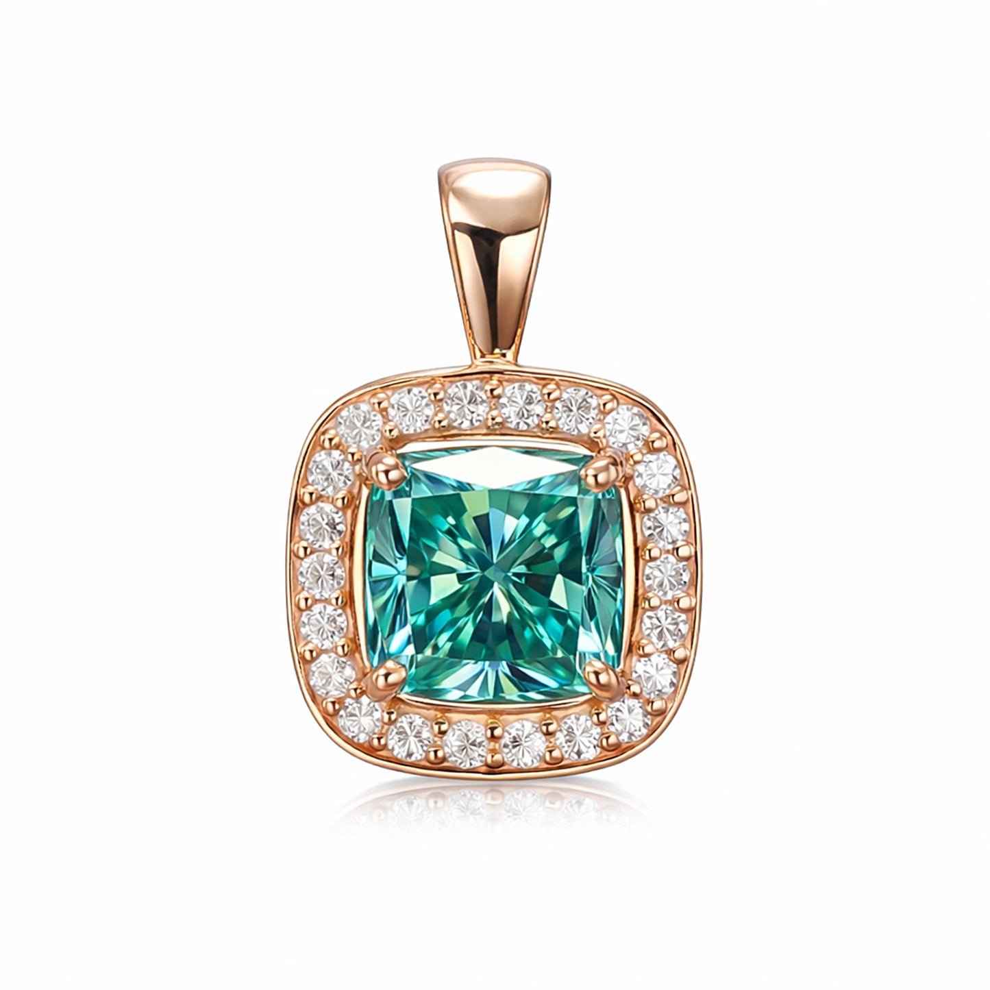 5.10 ct DEW Certified Cushion Blue Moissanite Pendant in Gold Vermeil Birthday Gift