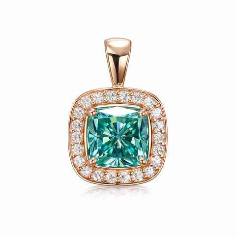 5.10 ct DEW Certified Cushion Blue Moissanite Pendant in Gold Vermeil Birthday Gift