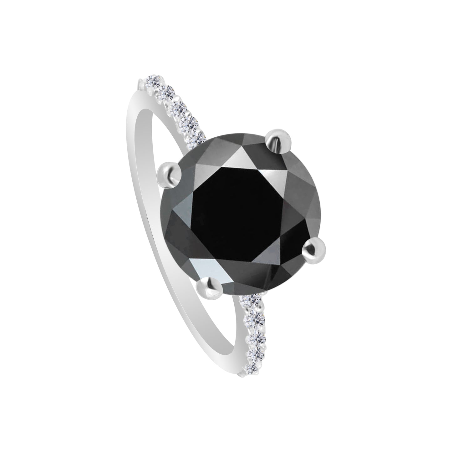 7 Ct. Round Cut Black Moissanite & White Moissanite 925 Sterling Silver Ring