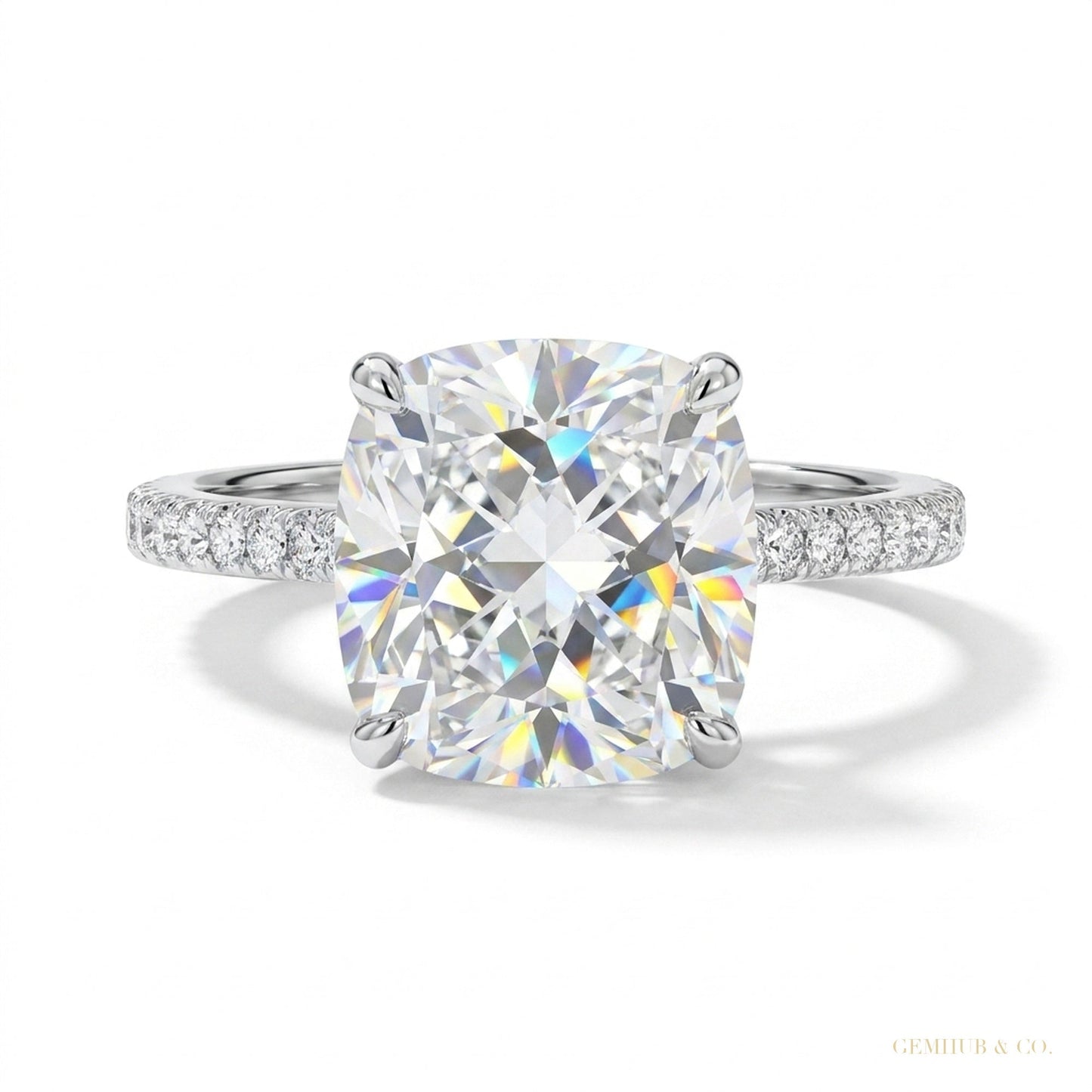2.50 ct DEW Certified Cushion Cut White Moissanite Solitaire Ring 18K Gold Plated Verme 18K Gold Plated – white background main image
