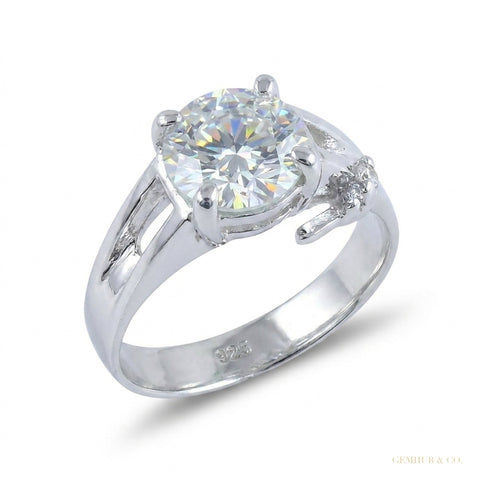 2.50 ct DEW White Round Cut Certified Moissanite Solitaire Ring 18K Gold Plated – white background main image