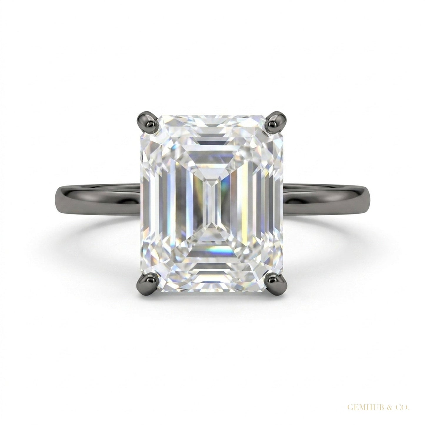 2.52 ct DEW Emerald Cut Certified F VS1 White Moissanite Ring For Lady 18K Gold Plated 18K Gold Plated – white background main image