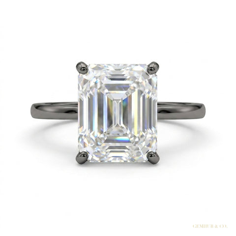 2.52 ct DEW Emerald Cut Certified F VS1 White Moissanite Ring For Lady 18K Gold Plated 18K Gold Plated – white background main image