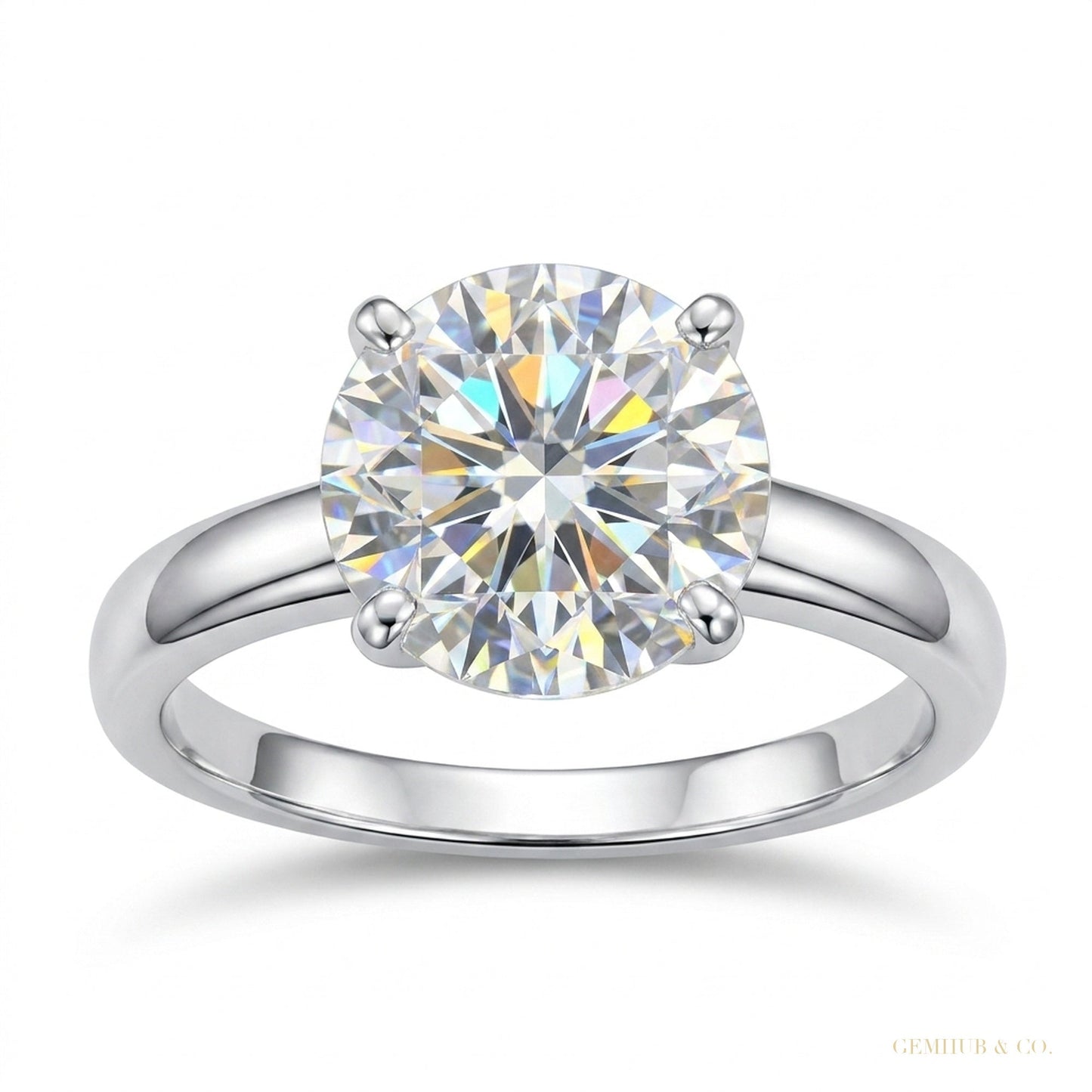 2.70 ct DEW Certified Round Cut White Moissanite Solitaire Ring 18K Gold Plated – white background main image