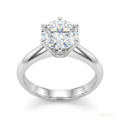 2.70 ct DEW Round Cut White Treated Moissanite Solitaire Ring in Cert 18K Gold Plated V 18K Gold Plated – white background main image
