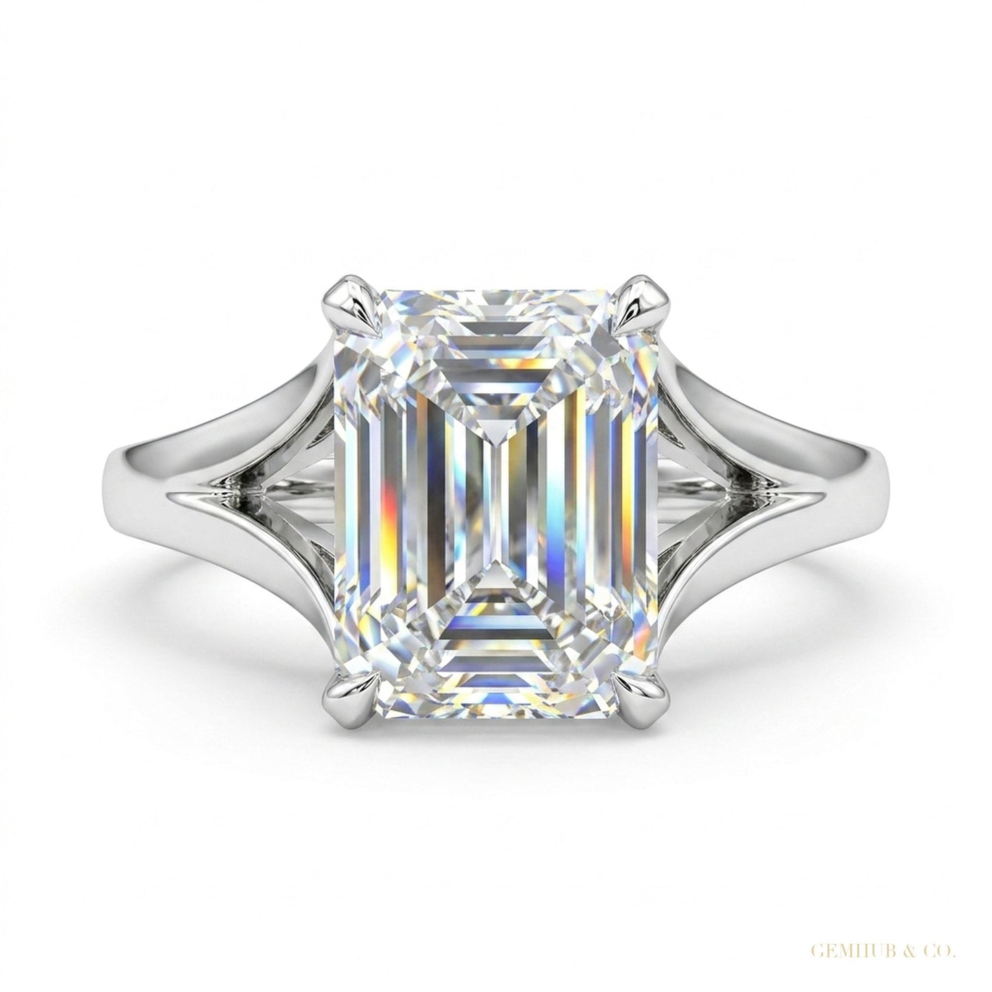 2.90 ct DEW Certified Emerald Cut Solitaire White Moissanite Ring 18K Gold Plated Verme 18K Gold Plated – white background main image