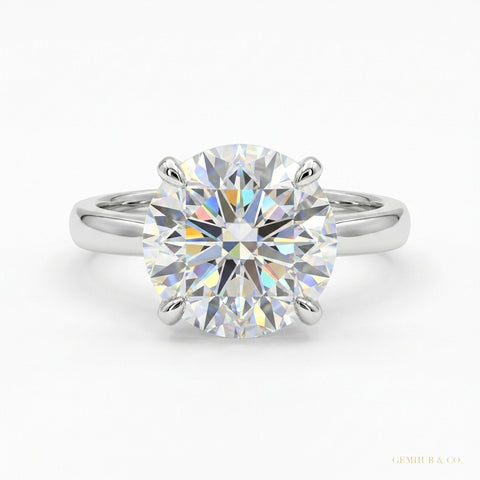 2.90 ct DEW Certified Round Cut Off White Moissanite Ring In 18K Gold Plated – white background main image