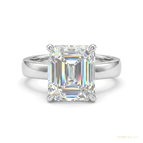2.90 ct DEW Emerald Cut Certified White Moissanite Ring For Women 18K Gold Plated Verme 18K Gold Plated – white background main image