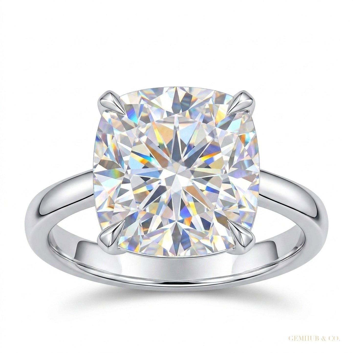 2 ct DEW Certified Cushion Cut Off White Moissanite Solitaire Ring 18K Gold Plated Verm 18K Gold Plated – white background main image