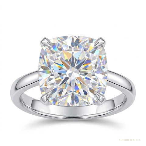 2 ct DEW Certified Cushion Cut Off White Moissanite Solitaire Ring 18K Gold Plated Verm 18K Gold Plated – white background main image
