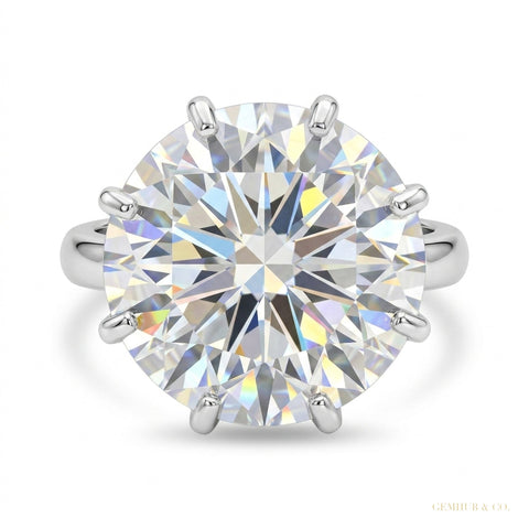 20.50 ct DEW Certified White Moissanite Solitaire Ring – New Year Gift 18K Gold Plated 18K Gold Plated – white background main image