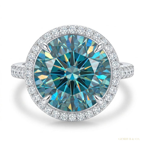 20.60 ct DEW Blue Moissanite Solitaire Ring in Certified Bold Luxury 18K Gold Plated Ve 18K Gold Plated – white background main image