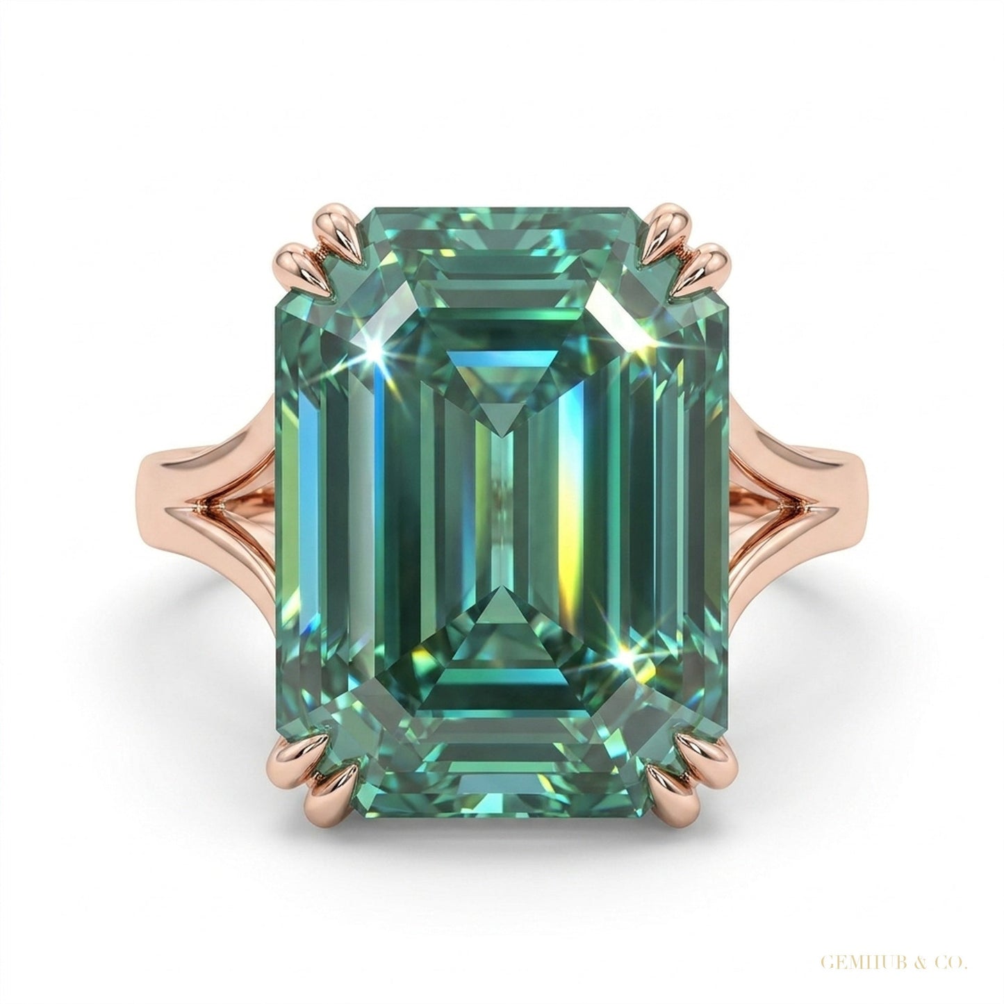 24.80 ct DEW Emerald Cut Blue Moissanite Ring Grand Gift for Anniversary 18K Gold Plate 18K Gold Plated – white background main image