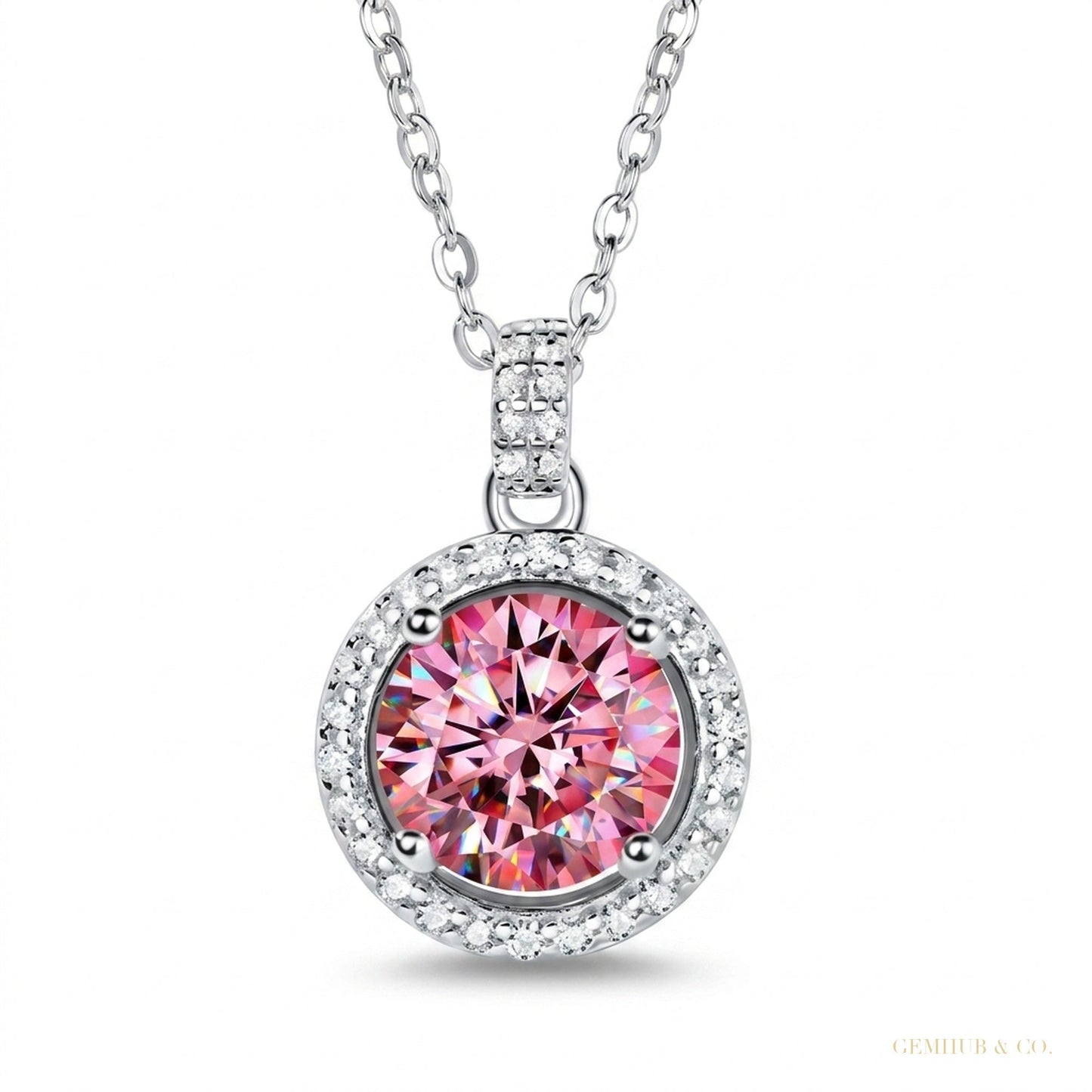 2.50 ct DEW Certified Pink Moissanite Pendant in Gold Vermeil Gift for Birthday – white background main image