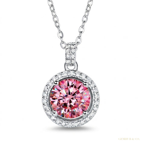 2.50 ct DEW Certified Pink Moissanite Pendant in Gold Vermeil Gift for Birthday – white background main image