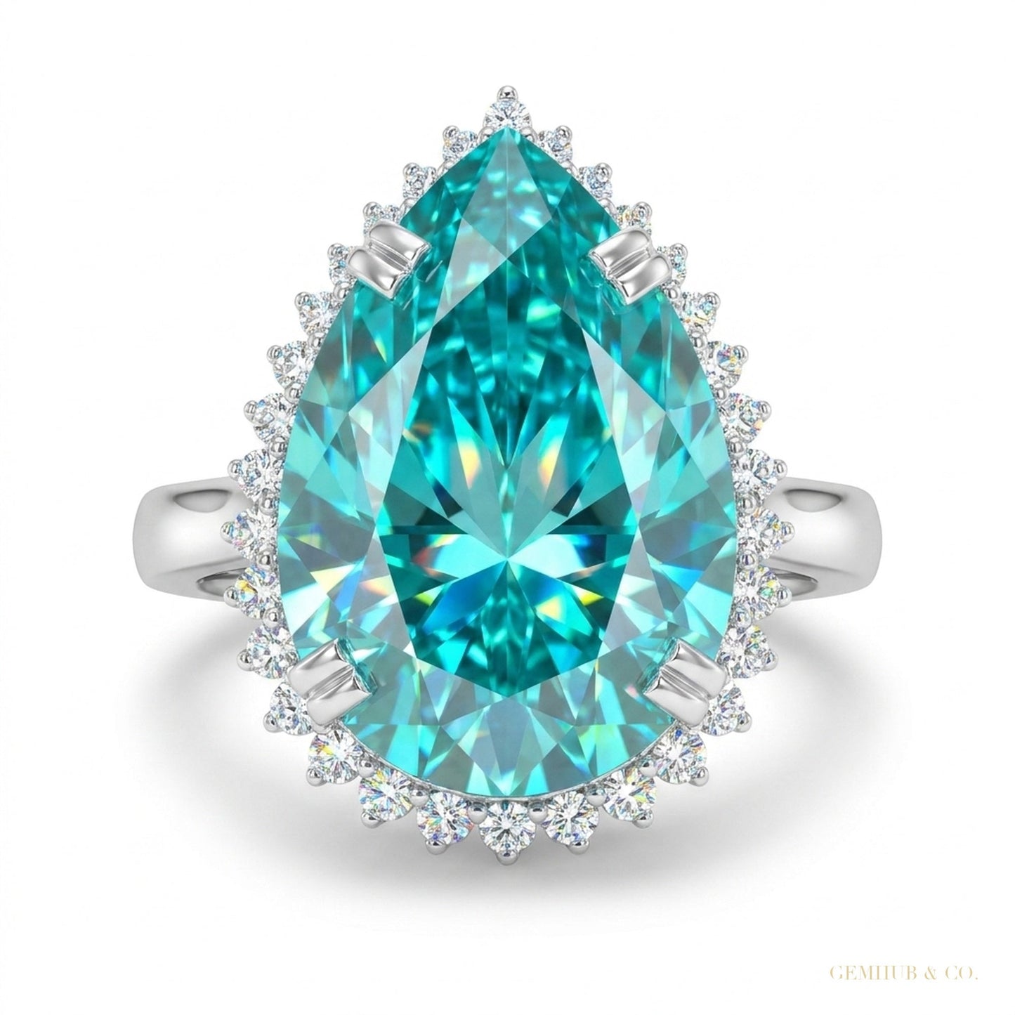 27.20 ct DEW Pear Cut Blue Moissanite Ring in – Festival Showstopper 18K Gold Plated Ve 18K Gold Plated – white background main image