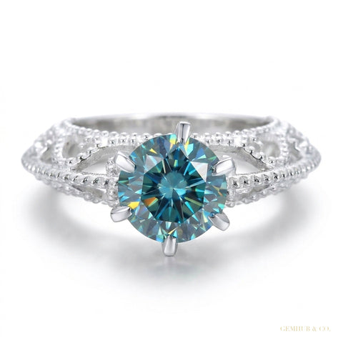 2.90 ct DEW Certified Round Cut Blue Moissanite Solitaire Ring Gold Vermeil – white background main image