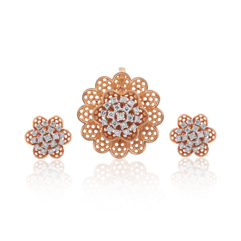 0.59 Ct. IGI Certified 18KT Rose Gold Natural Diamond Pendant And Earrings Set