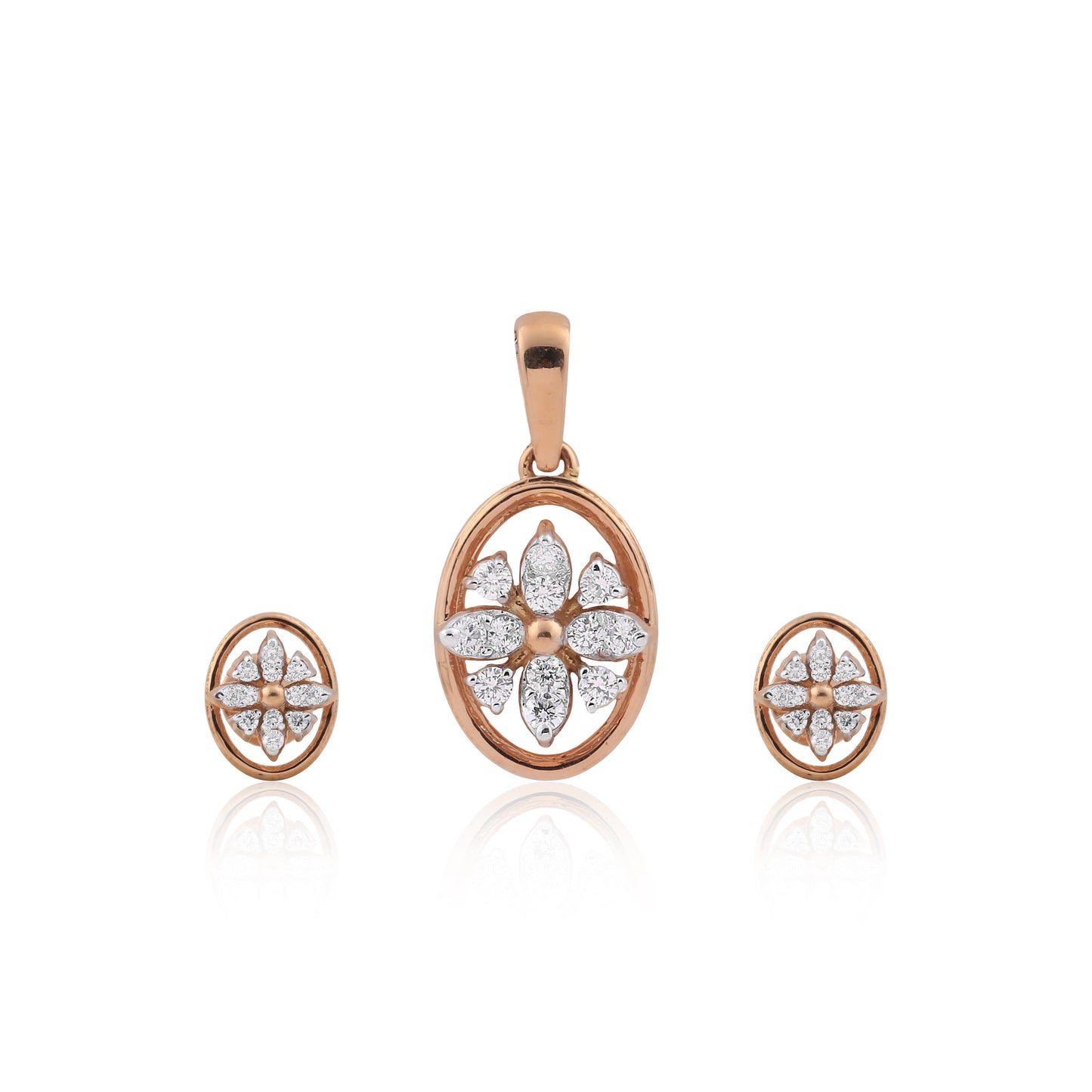 0.58 Ct.18KT Rose Gold Pendant And Earrings Set with Natural Diamonds, IGI Cert