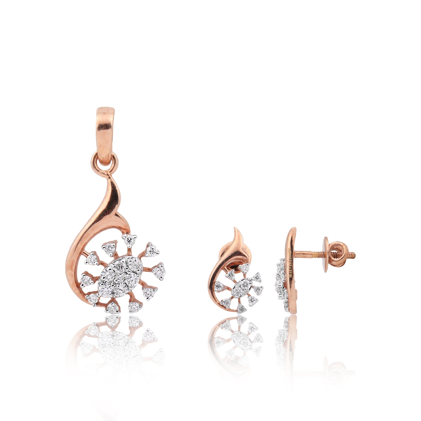 Leafdrop Bloom Rose Gold Diamond Pendant Set